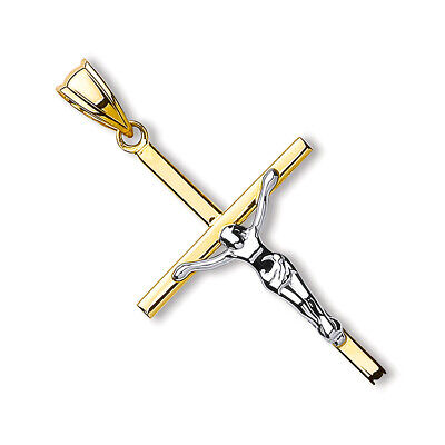 Two Colour Gold Crucifix Pendant 9 Carat Yellow and White Gold Hallmarked