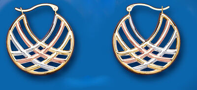 Gold Hoop Creole Earrings Rose White Yellow Multi Tone Gold Hallmarked 25mm