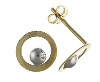 9ct Open Circle Stud Earrings Solid Yellow and White Gold Studs British Made