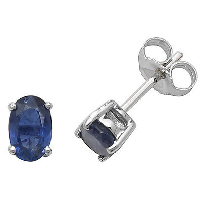 Sapphire Pendant and Earrings Set Oval Solitaire 9ct White Gold Hallmarked