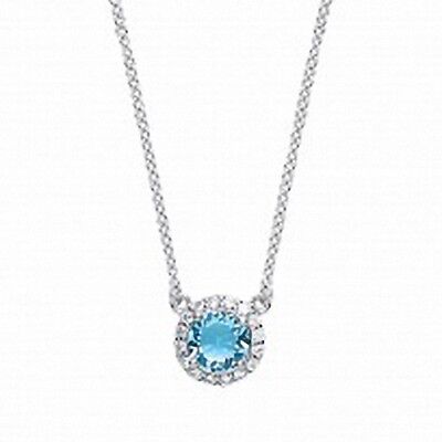 Sterling Silver Necklace With Sparkling Aquamarine Round With CZ Pendant & Chain