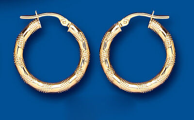Hoop Earrings Yellow Gold Creole Hoops Textured 20mm Hallmarked