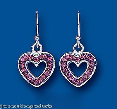 Purple Crystal Heart Earrings Drop Drops Sterling Silver 925 Hallmark