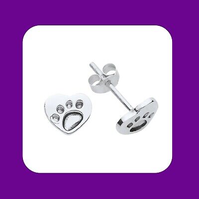 Paw Print Heart Earrings Sterling Silver 925 Hallmark Stud Ladies Studs Boxed