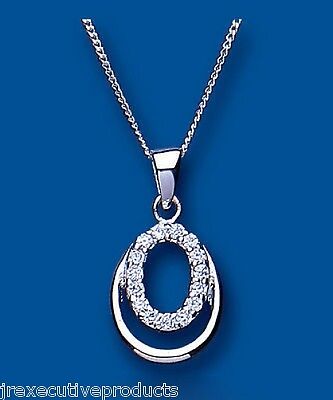 Sterling Silver Gemstone Double Teardrop Pendant 18" Chain 925 Hallmark