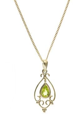 Victorian Peridot Pendant Yellow Gold Necklace Hallmarked 18" Chain British Made