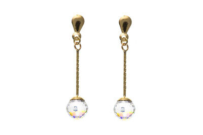 9ct Yellow Gold Austrian Crystal Stick Drop Earrings Hallmarked British Made