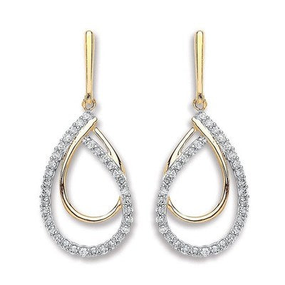9ct Yellow Gold Diamond Teardrop Drop Earrings Hallmarked Elegant Ladies Gift