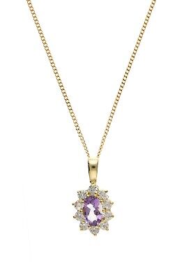 Yellow Gold Amethyst Pendant Hallmarked 18" Chain Cluster British Made