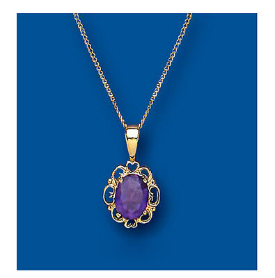 Yellow Gold Amethyst Pendant Hallmarked 18" Chain Real Stone British Made