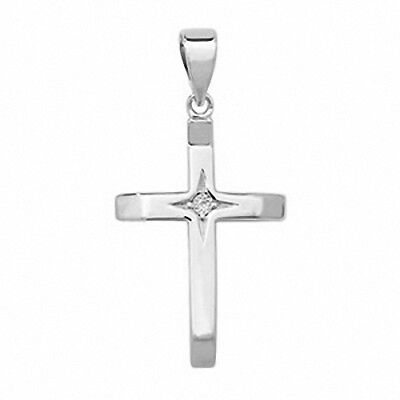 Sterling Silver Cross Pendant Single Gemstone 925 Hallmark 35 x 18mm