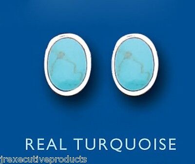 Silver Oval Turquoise Earrings Stud Natural Stone Studs 925 Hallmark