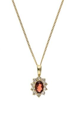 Yellow Gold Garnet Pendant Oval Cluster Natural Stones 18" Chain Hallmarked