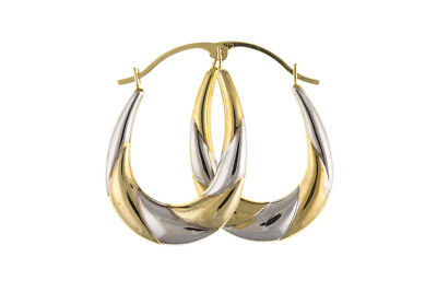 Hoop Earrings Gold Creole Oval Two Colour Yellow and White Gold Hoops