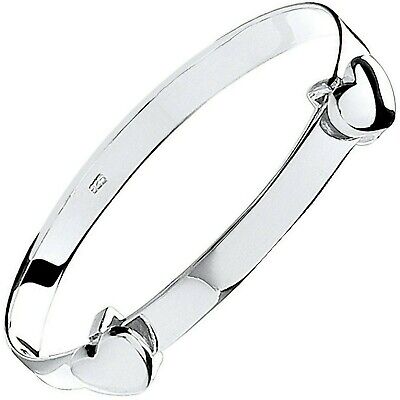 Silver Heart Baby Bangle Girls Christening Gift 925 Hallmark British Made Boxed