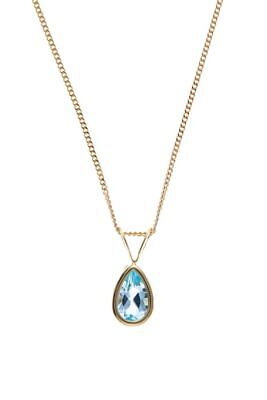 Blue Topaz Necklace Yellow Gold Pear Solitaire 18" Chain Hallmarked British