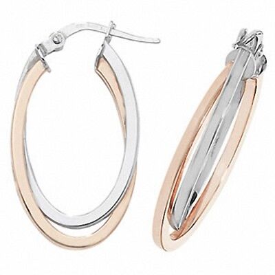 Gold Hoop Creole Earrings Hallmark Rose & White Gold Oval Hoop Earrings 24mm