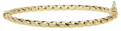 Yellow Gold Twist Bangle Ladies Hinged British Made Hallmarked Chunky Bracelet