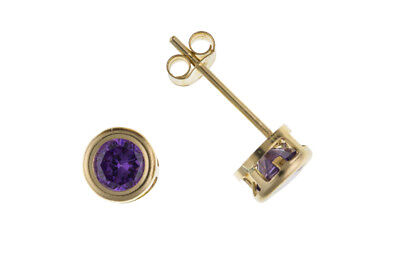 Real Amethyst Solitaire Earrings Yellow Gold Stud Studs