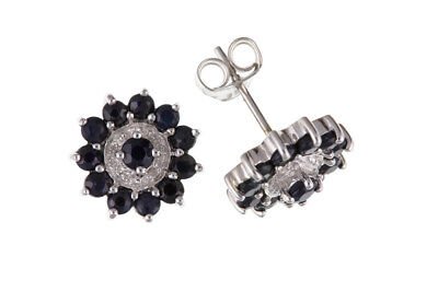 Sapphire and Diamond Pendant and Earrings Set Solid Sterling Silver