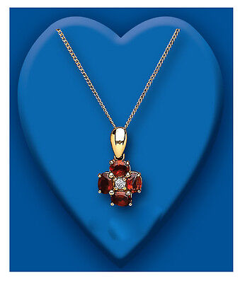 Garnet and Diamond Pendant 9ct Yellow Gold 16 - 18 " Chain