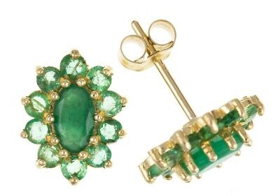 9ct Gold Emerald Solitaire Stud Earrings Yellow Gold Hallmarked Round 5mm Studs