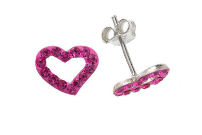 Pink Crystal Heart Earrings Sterling Silver 925 Hallmark Stud Studs