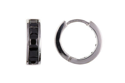 Men's Huggie Hoop Earring Black Gemstone Solid Sterling Silver Gents