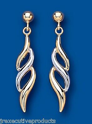 Two Colour Gold Flame Drop Earrings 9ct Yellow and White Gold Hallmarked Drops