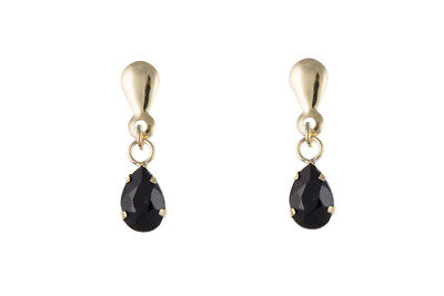9ct Yellow Gold Sapphire Drop Earrings Pear Drops Hallmark September Birthstone