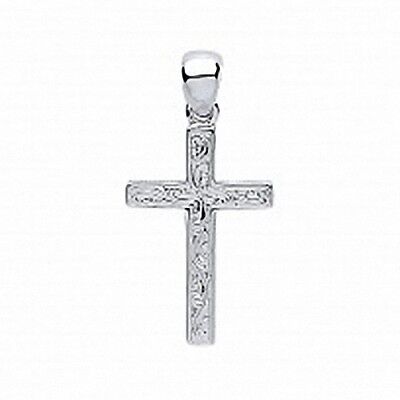 Sterling Silver Flat Engraved Cross Pendant 925 Hallmark 30 x 15mm