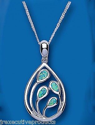 Green Opal Pendant Sterling Silver 18" Chain 925 Hallmark British Made