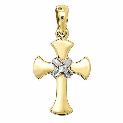 Yellow Gold Cross Pendant With White Gold Detail Hallmarked British Made 0.80g