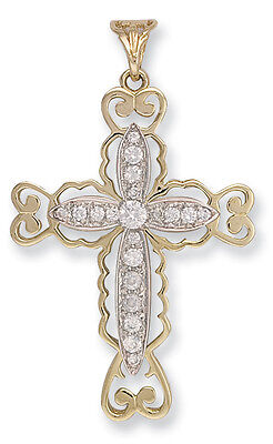 Large 9ct Yellow Gold Ornate Cross Gemstone Fully Hallmarked