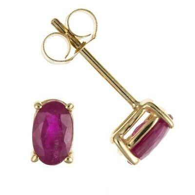 9ct Gold Ruby Stud Earrings Yellow Gold Solitaire July Birthstone Hallmark
