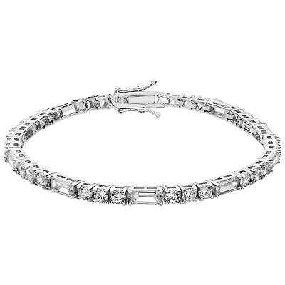 Ladies Baguette and Round Gemstone Tennis Bracelet Solid Sterling Silver