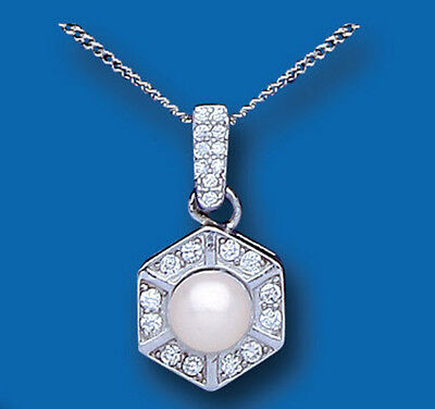 Freshwater Pearl Silver Pendant Sparkly Gemstone Necklace 925 hallmark