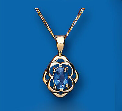 Yellow Gold Kanchan Sapphire Pendant 18" Chain Christmas Birthday Anniversary