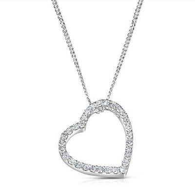 Natural Diamond Open Heart Pendant Necklace 9ct White Gold 18" / 45cm Chain