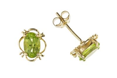 9ct Gold Peridot Oval Stud Earrings Yellow Gold Solitaire August Birthstone