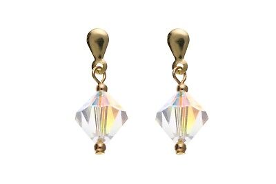 9ct Yellow Gold Austrian Crystal Earrings Drops Hallmarked British Made