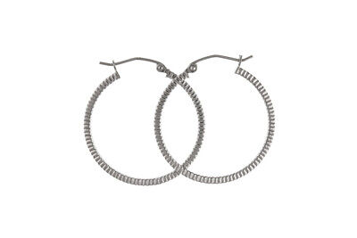Silver Hoop Creole Earrings Ribbed Pattern 27mm Diameter 925 Hallmark