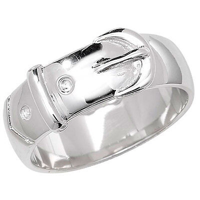 Gents Sterling Silver Buckle Band Ring 925 Hallmark 8mm Wide