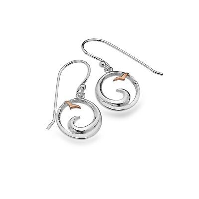 Cornish Wave Drop Earrings Sterling Silver 925 Hallmarked Rose Gold Detail Drops