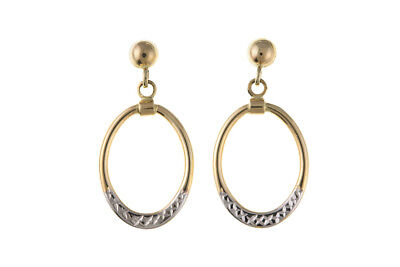 Open Oval Drop Earrings 9ct Yellow and White Two Colour Gold Drops Hallmarked