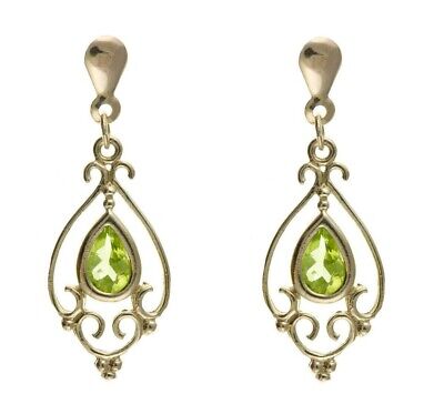 9ct Yellow Gold Peridot Drop Earrings Chandelier Hallmark August Birthstone