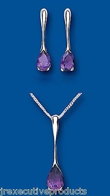 Amethyst Set Solid Sterling Silver Pendant and Drop Earrings Natural Stones