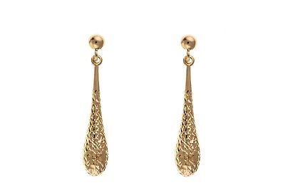 9ct Rose Gold Textured Bomber Drop Earrings Red Gold Hallmarked Drops Dangly
