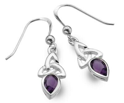 Amethyst Celtic Trinity Earrings Drop Sterling Silver 925 Hallmarked Drops