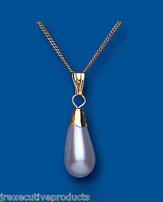 Yellow Gold Pearl Pendant Bomb Shape Necklace 18" Chain Hallmarked British Made